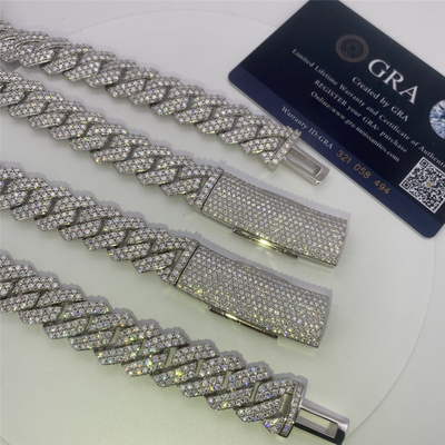 Hip Hop Miami Cuban Link Chain 15mm VVS Moissanite Sterling Silve Cuban Link Necklace