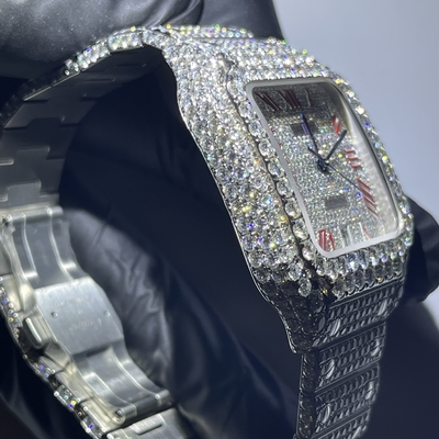 GRA Luxury Santos Diamond Bezel Bust Down Moissanite Watch