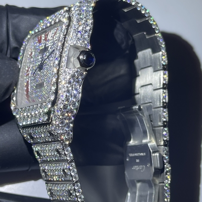 GRA Luxury Santos Diamond Bezel Bust Down Moissanite Watch