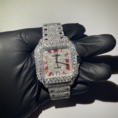 GRA Luxury Santos Diamond Bezel Bust Down Moissanite Watch