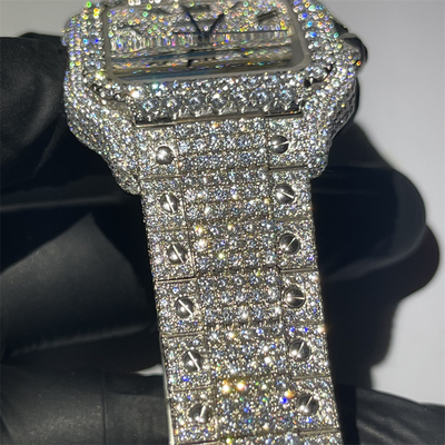 GRA Luxury Santos Diamond Bezel Bust Down Moissanite Watch