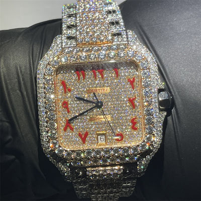 GRA Round Brilliant Cut Moissanite Watch Santos Iced Out Diamond Watch