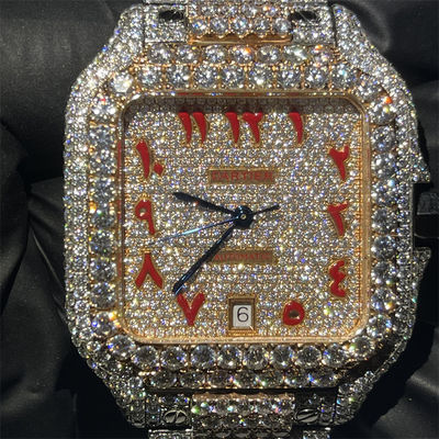 GRA Round Brilliant Cut Moissanite Watch Santos Iced Out Diamond Watch