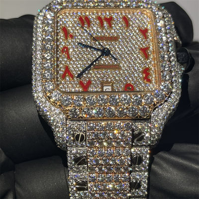 GRA Round Brilliant Cut Moissanite Watch Santos Iced Out Diamond Watch