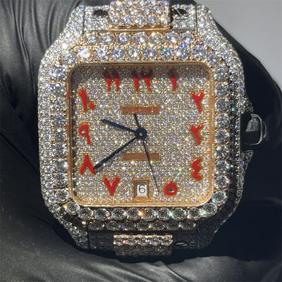 GRA Round Brilliant Cut Moissanite Watch Santos Iced Out Diamond Watch