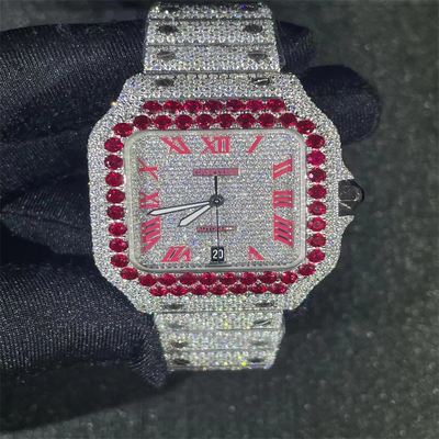 Luxury Brand Iced Out Moissanite Watch Round Brilliant Cut Skeleton Diamond Watch