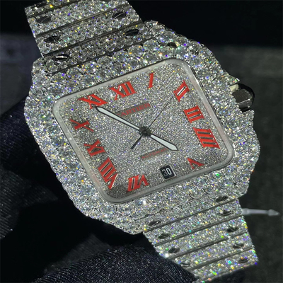 GRA Etsy Moissanite Iced Out Watch Santos Bust Down Moissanite Watch