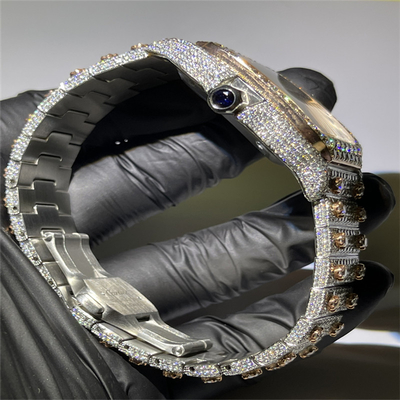 Luxury Buss Down Moissanite Watch Conflict Free Moissanite Santos