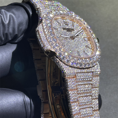 Round Brilliant Cut Bling Diamond Watch ODM Mens Hip Hop Diamond Watches