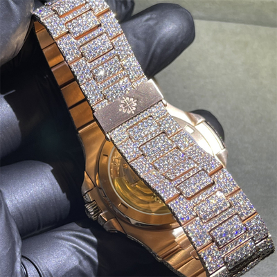 Round Brilliant Cut Bling Diamond Watch ODM Mens Hip Hop Diamond Watches