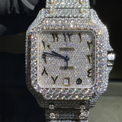 DEF VVS Moissanite Diamond Watch Bussdown Moissanite Santos Watch