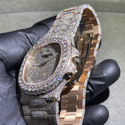 Round Brilliant Cut Bling Diamond Watch ODM Mens Hip Hop Diamond Watches