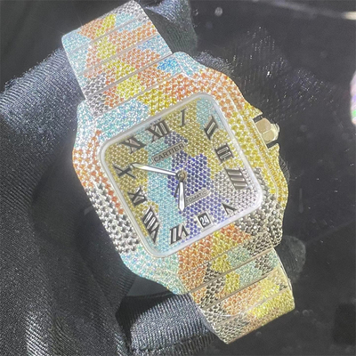 Harlembling 41mm Moissanite Watch Black Roman Diamond Studded Watch
