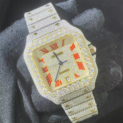 Harlembling 41mm Moissanite Watch Black Roman Diamond Studded Watch