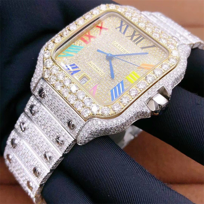 Harlembling 41mm Moissanite Watch Black Roman Diamond Studded Watch