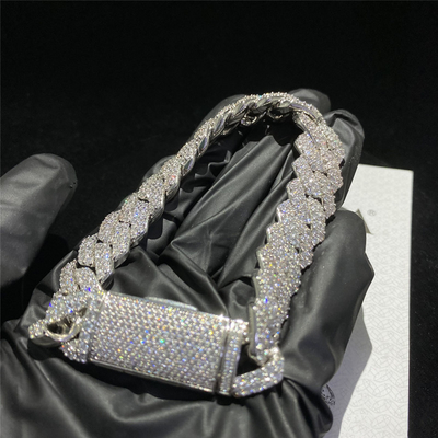 Iced Miami Moissanite Cuban Link Chain Bracelet 925 Silver Vvs For Jewelry Company