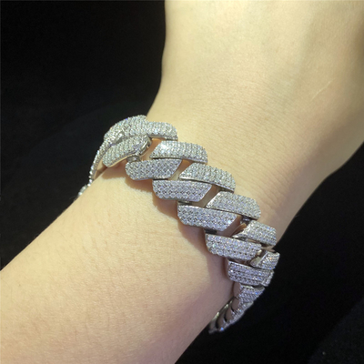 Iced Miami Moissanite Cuban Link Chain Bracelet 925 Silver Vvs For Jewelry Company