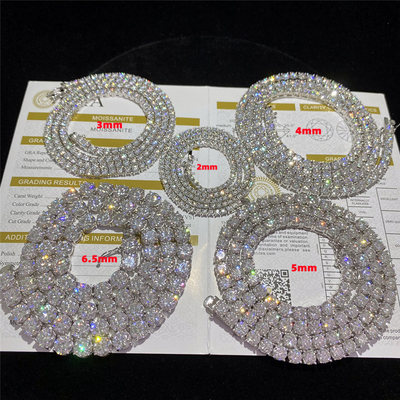 VVS Moissanites Tennis Diamond Necklace Hip Hop 925 Sterling Silver 2mm 3mm 5mm 6.5mm