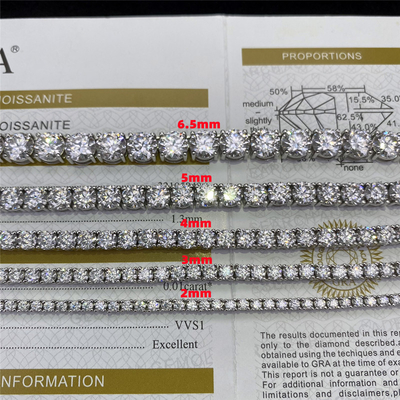 VVS Moissanites Tennis Diamond Necklace Hip Hop 925 Sterling Silver 2mm 3mm 5mm 6.5mm