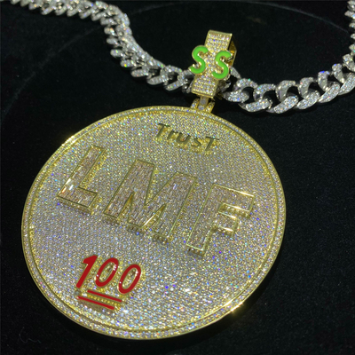 Iced Out Pendant Moissanite Hip Hop Cuban Necklace Diamond 925 Silver VVS