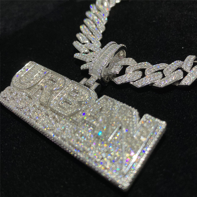 Jewelry 925 Moissanite Pendant Hip Hop Chains Sterling Silver 18k Baguette Cut Necklace VVS
