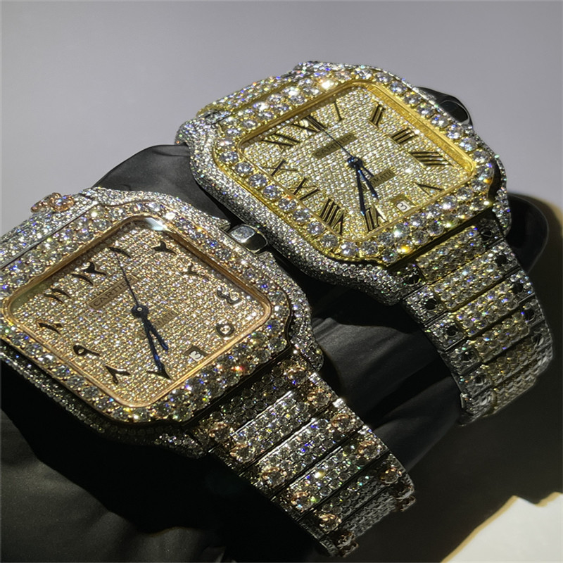 Gem Stone Moissanite Bust Down Watch White Loose Natural Diamond Watch For Men