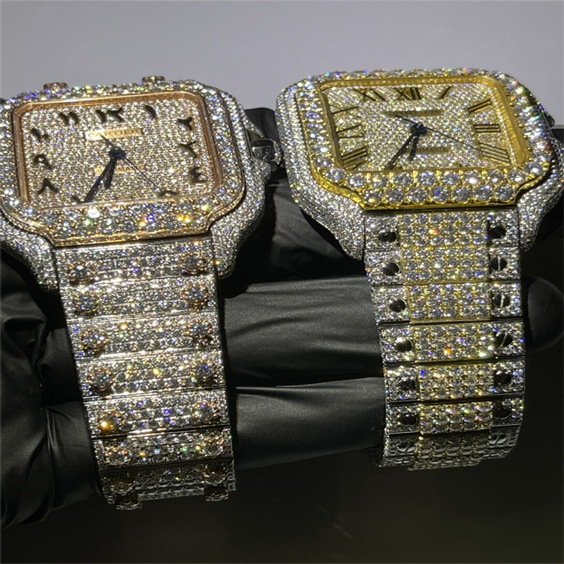 Luxury Buss Down Moissanite Watch Conflict Free Moissanite Santos