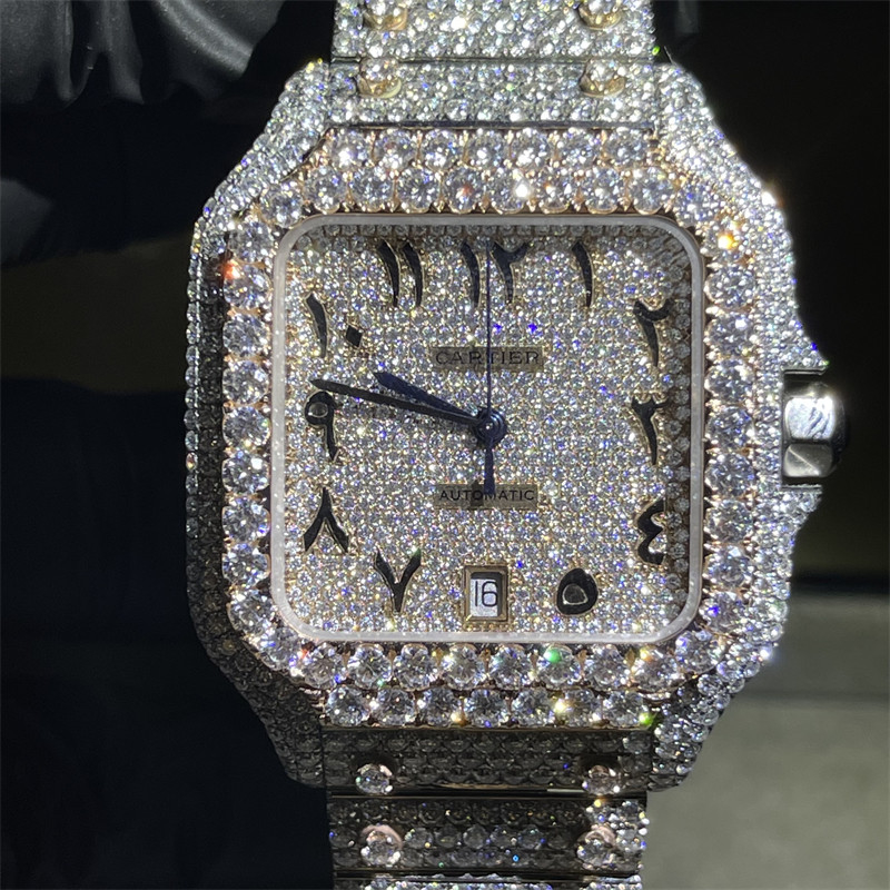 DEF VVS Moissanite Diamond Watch Bussdown Moissanite Santos Watch