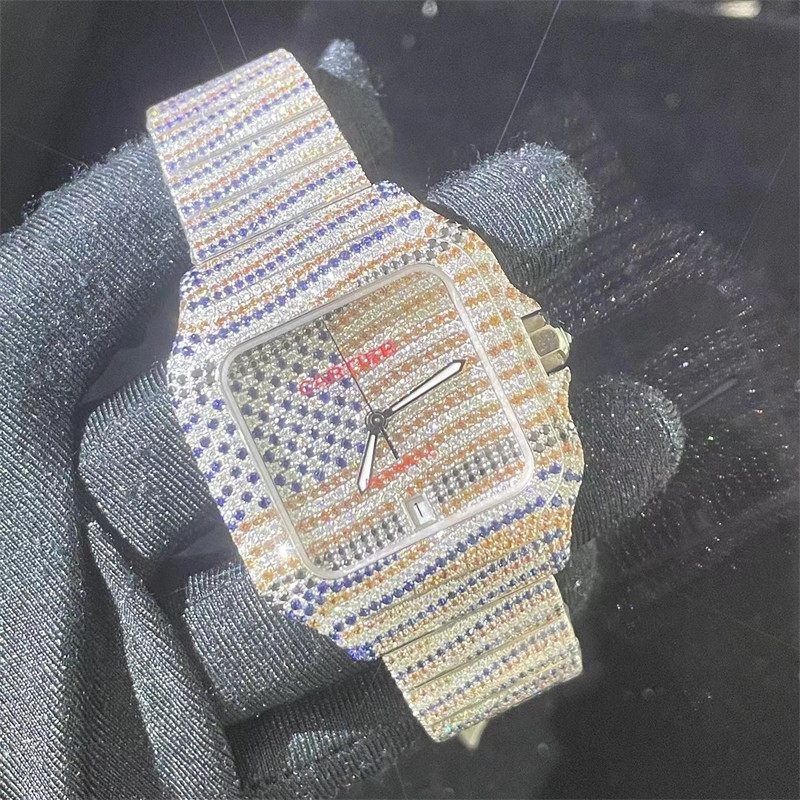 Harlembling 41mm Moissanite Watch Black Roman Diamond Studded Watch