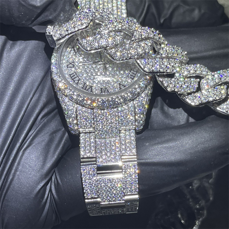 Excellent Polish VVS  Moissanite Diamond Watch Hip Hop Iced Out Watches With GRA