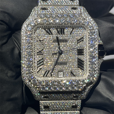 Qualität DEF VVS Moissanite Uhr Volles Zifferblatt BV Santos Voller Diamant Fabrik